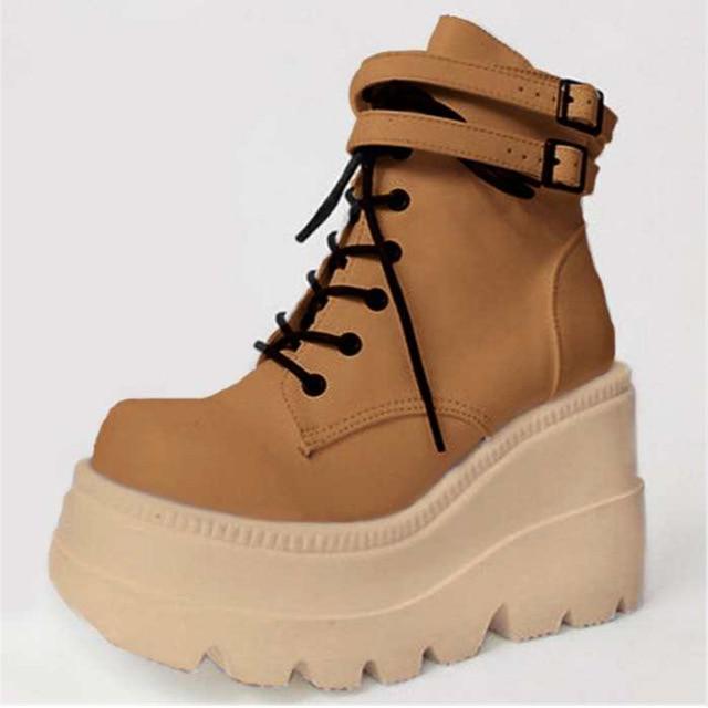 Hoxekle Winter Ankle Boots Women Platform Wedge Lace Up Boots Mixed Colors Boots Ladies Autumn Short Shoes Red Black Hoxekle Winter Ankle Boots Women Platform Wedge Lace Up Boots Mixed Colors Boots Ladies Autumn Short Shoes Red Black