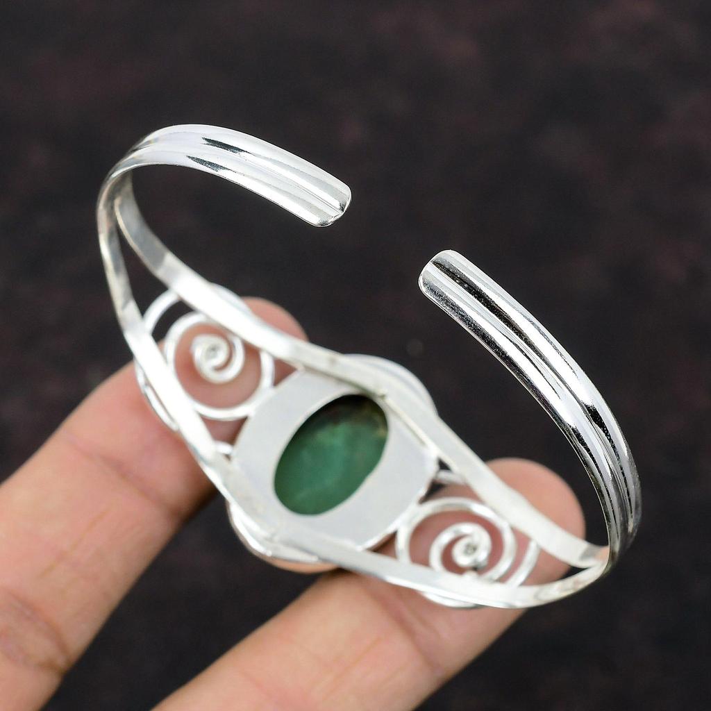 Boulder Chrysoprase Bangle 925 Sterling Silver Cuff Bracelet Gemstone Bangle Handmade Jewelry Adjustable Bangle Unique Jewelry Gift For Her