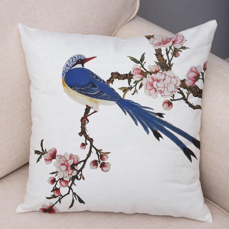 Super Soft Soft Plush Watercolor Lovely Birds Flower Robin Tit Finch Goldfinch Sparrow Berries Tufted Cushion Cover Pillow Case