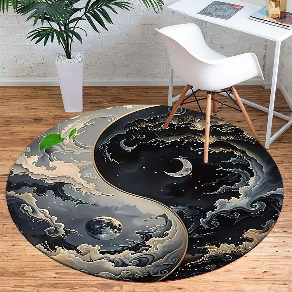 Yin Yang Moon Phase Wall Art DecorRound Non-Slip Chair Mat Chair Carpet for Office Rugs for Office Decor Gift For Valentine's Day Mother's Day Hallowe
