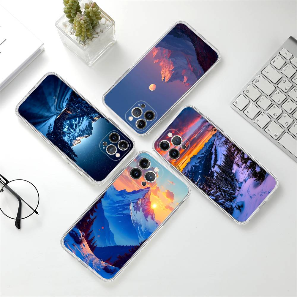 Beautiful Sunset Snow Mountain Phone Case For IPhone 17 16 15 14 13 11 12 Pro Max 16 Plus Transparent