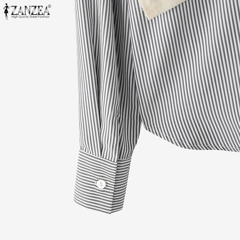 ZANZEA Bluză casual cu dungi cu guler întors pentru femei