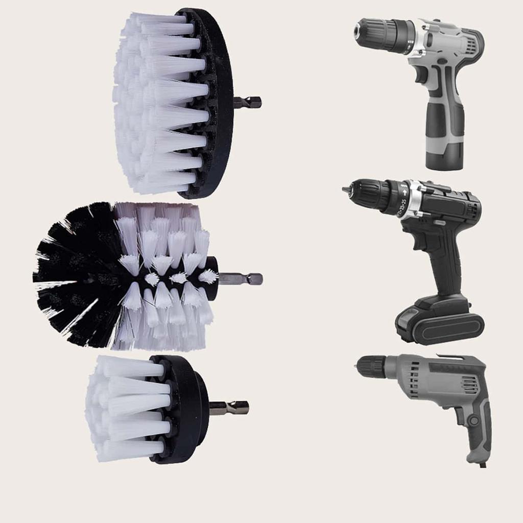 3Stk/Set 2/3,5/4'' Elektrische Schrubberbürste Bohrbürsten-Set Runde Reinigungsbürste aus Kunststoff für Teppich Glas Autoreifen Nylonbürsten