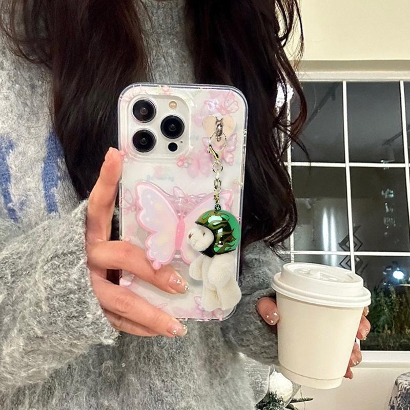 Motorcycle Bear Keychain Plush Keyring Cartoon Locomotive Animal Pendant for Bags and Phones Eye Catching Key Chain