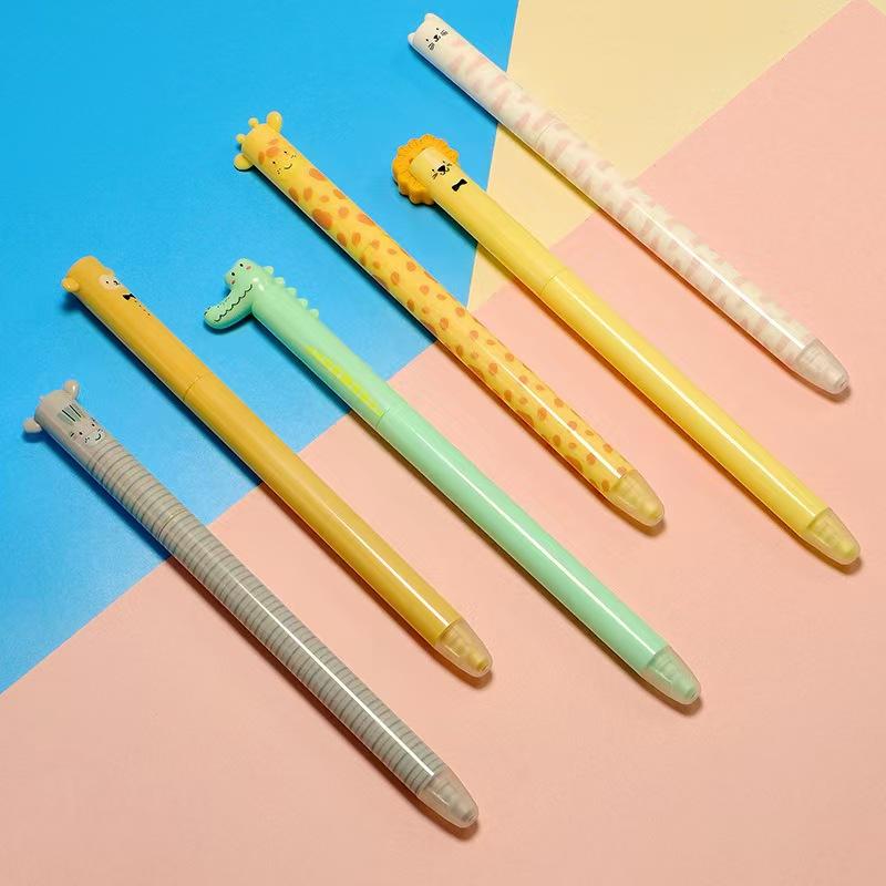 8pcs Zoo Themed Erasable Gel Pens Blue Ink with Eraser Rabbit Bear Smooth Comfortable Writing School Office