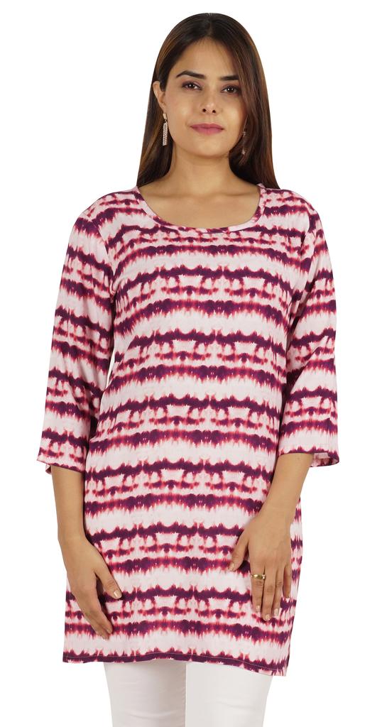 Moomaya Womens Tops Rayon Block Print Tunic 3 4th Sleeve Tunic Summer Blouse