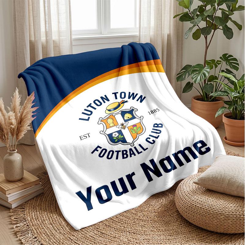 Luton Town Custom Name Text Flannel Blanket Soccer Logo Personalized Fleece Throw Blanket Special Gift For Sofa Bedroom Home