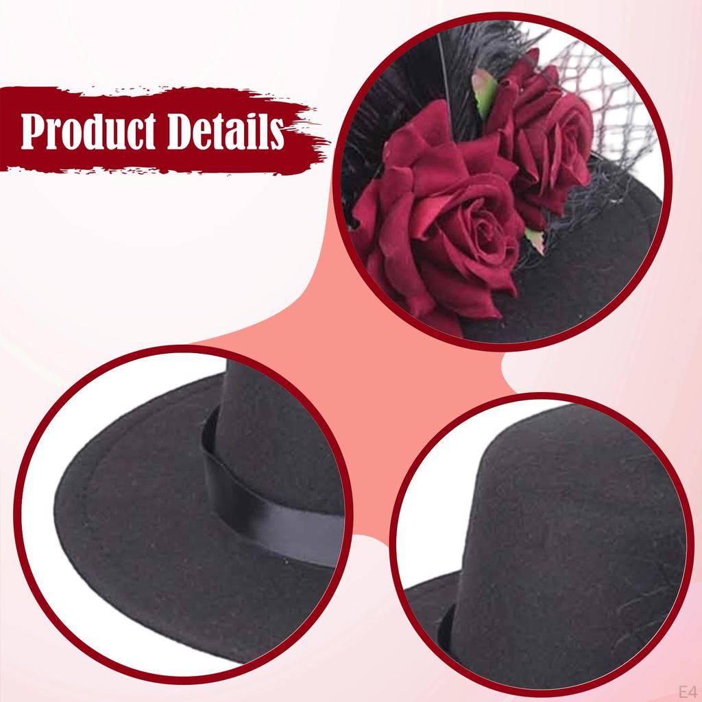 Top Hat Costume Artificial Rose Flower Feather for Carnival