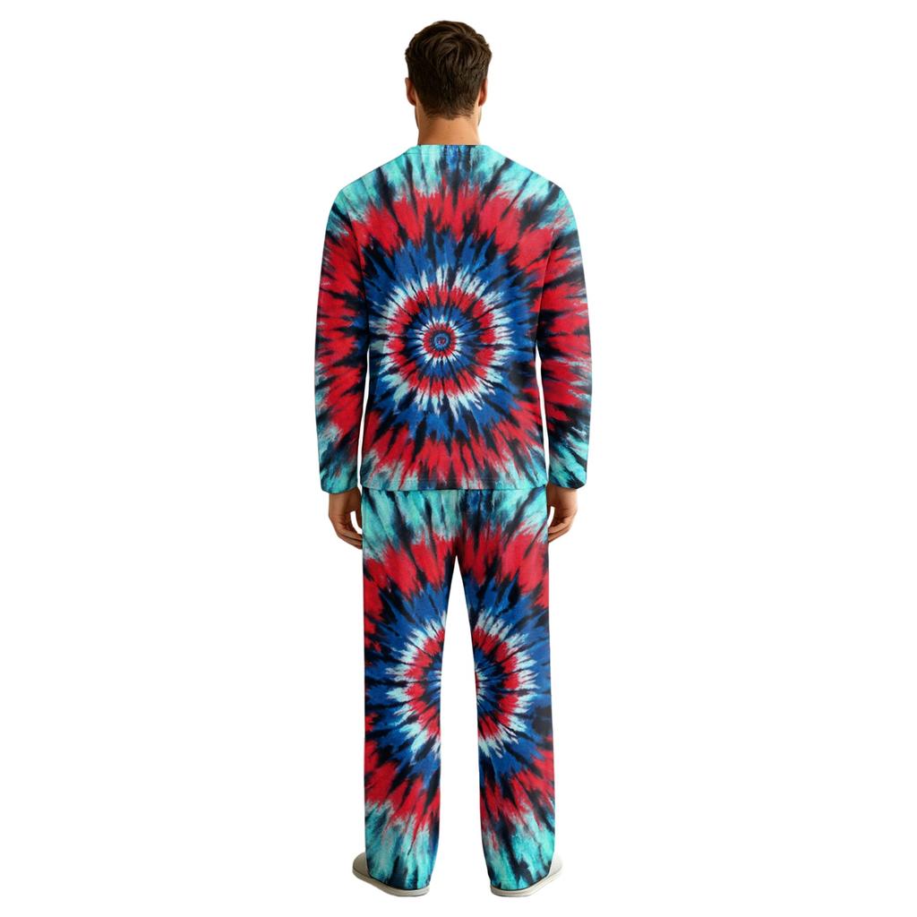 Men's Long Sleeve Pajama Set with Button Crotch and Elastic Drawstring Waist for Home Comfort