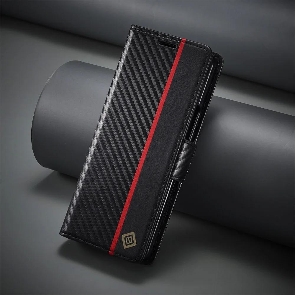 Luxury Carbon Fiber PU Leather Cover For Samsung Galaxy Z Fold 7 6 5 4 3 Fold7 Fold6 5G Phone Case Flip Wallet with Card Holder