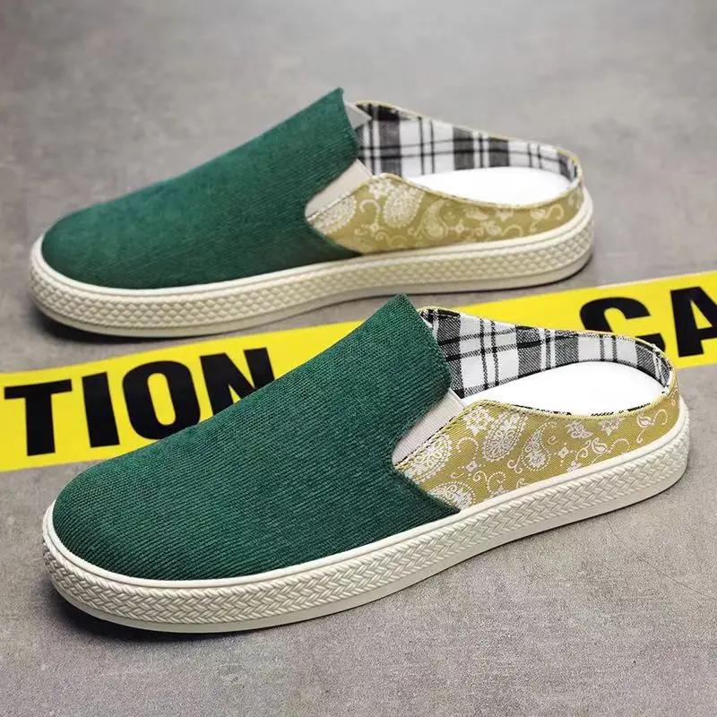 Mule Homme Été Nouvelles Chaussures Décontractées Demi-Mules Toile Respirante Semelle Souple Chaussure de Marche Légère Chaussures Vulcanisées