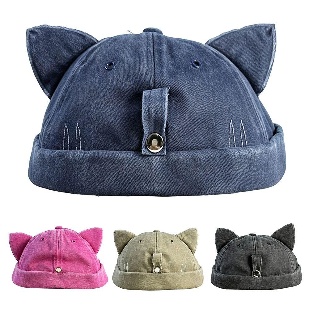Sun protection Cat Ears Brimless Hat Water Washed Sun Hats Cute Beanie Hat