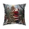 Home Decor Santa And Winter Wildlife Christmas Pillow Pattern Cushion Cover Suitable For Sofa Bedroom Car Pillow Cover