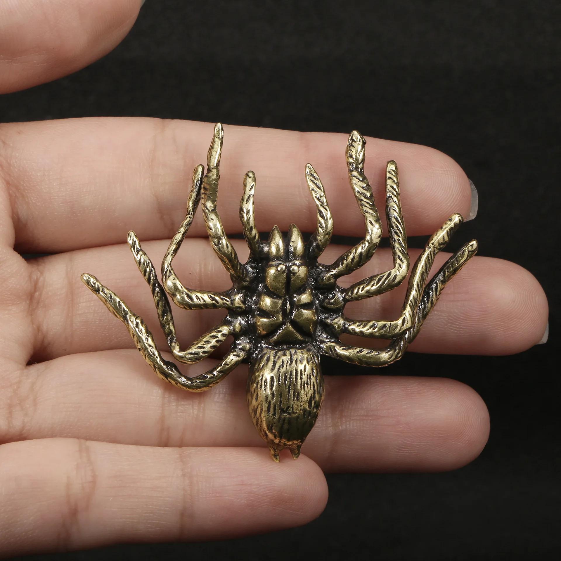 

Ретро Цельная Медь Паук Латунь Чайный Питомец Украшение Ремесла Металлическая Фигурка Декоративные Фигурки Украшение Стола Рождественские Подарки
