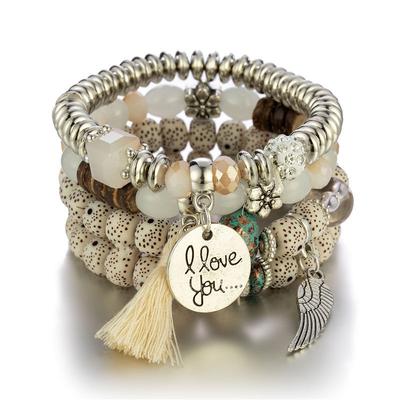 Simplicity Multiple Multiple In One 1Set Heart Circular Personality Beads Multi-layer Bracelet Temperament Fashion Tassel Wings  Delicate Jewelry