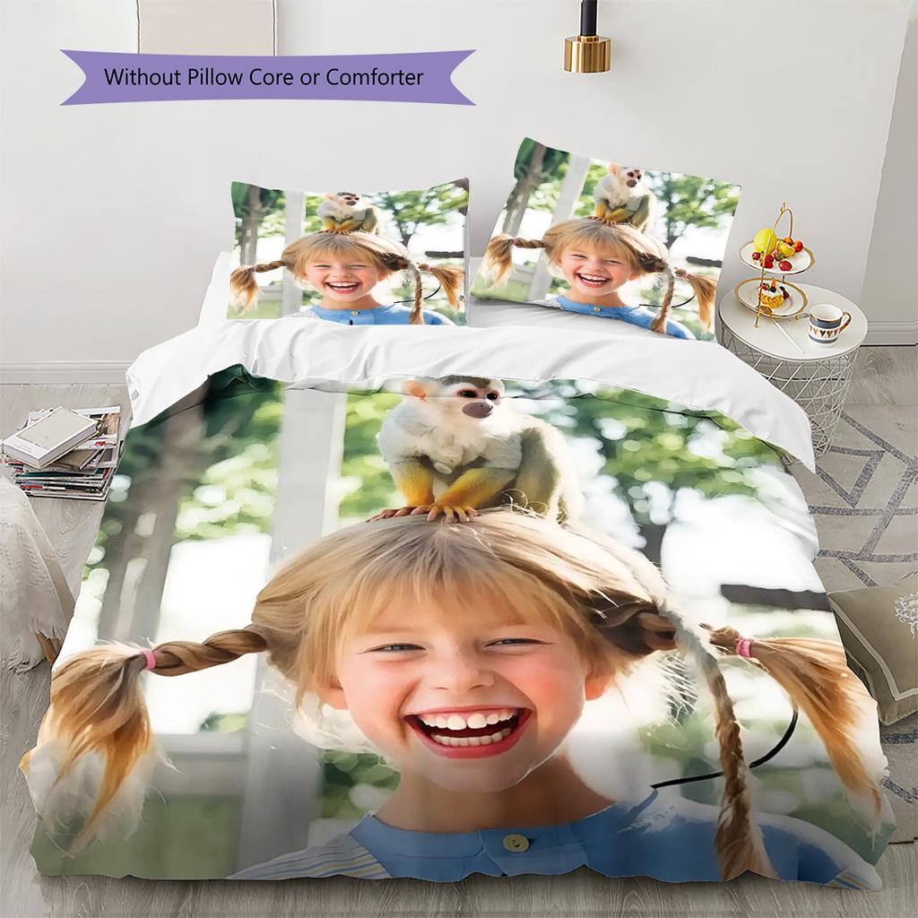Biancheria da letto con motivo Pippi Calzelunghe, Set piumone Copripiumone Federa Regalo di Compleanno per la Casa (1 * copripiumino + 2 * federa, senza nucleo)