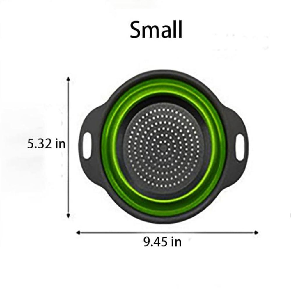 Foldable kitchen strainer, a small round strainer with a base and handle, suitable for pasta, fruits and vegetables