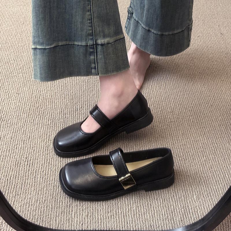 Französische Sandalen Damen Sommer flache Mary Jane Einzelschuhe 2025 neu vielseitig sanfter Wind Abendschuhe schwarze Lederschuhe