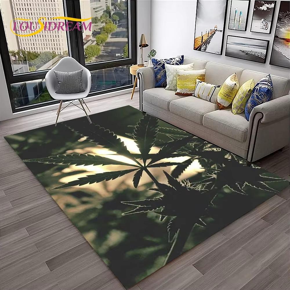 Weed Plants Maple Leaf Carpet Rug for Home Living Room Bedroom Sofa Playroom Doormat Kitchen Decor Area Rug Non-slip Floor Mat