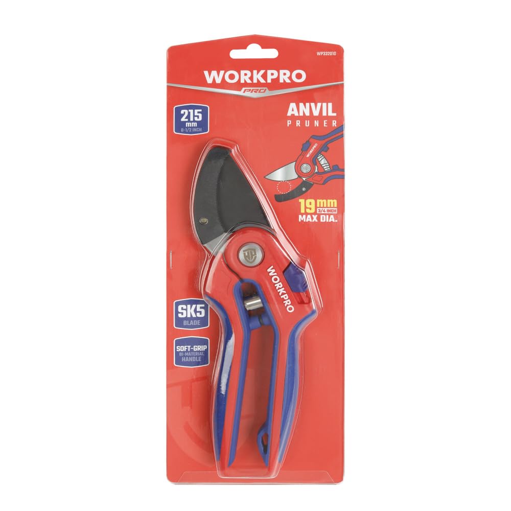 Foarfece de grădinărit WORKPRO cu blocare 215mm Ideal pentru tăierea ramurilor moarte, subțiri sau uscate Mecanism, Lung, Flori,