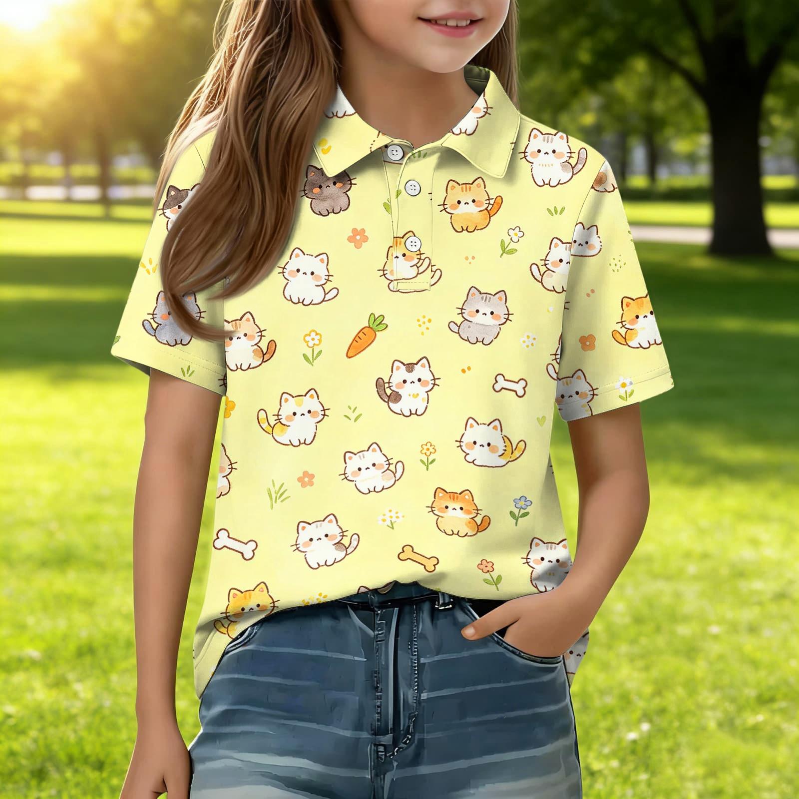

Kids Casual Short Sleeve Polo Shirt with Animal Print Soft Breathable Fabric Comfortable Fit Lightweight Design for Everyday Wear 150 жовтий