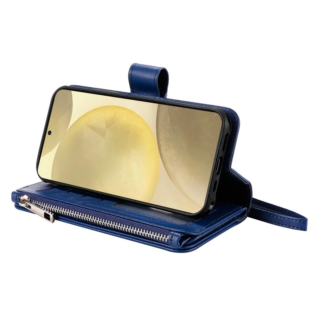 For Samsung Galaxy S25 Magnetic Leather Case Mobile Cover with Detachable Zipper Wallet Strap