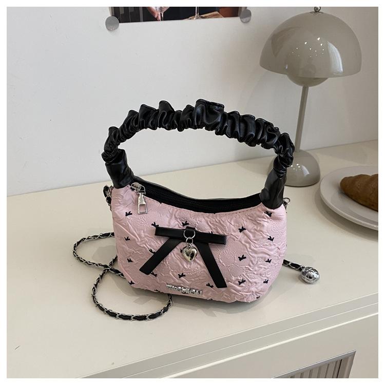 2025 Summer New Bow Underarm Bag Women's Leisure Commuting Fashion Pleated Cloud Bag Dumpling Bag