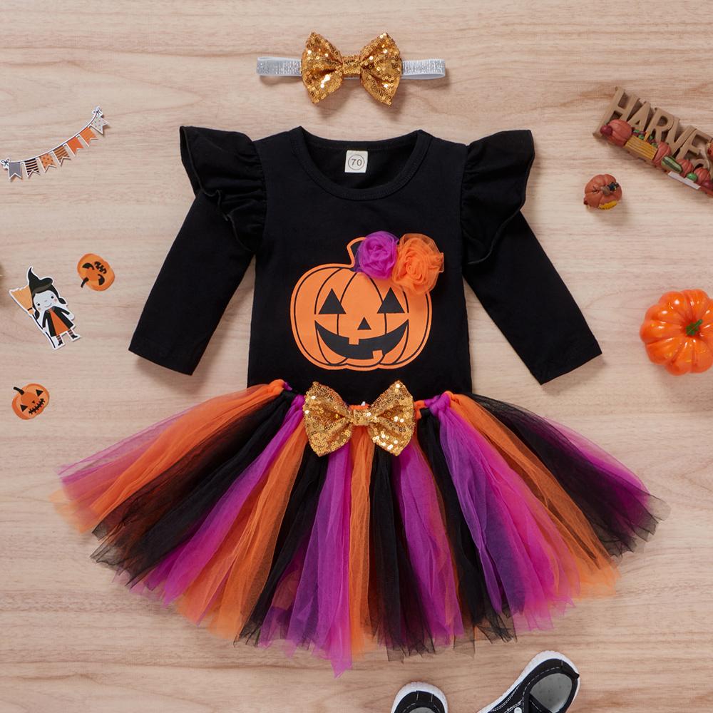 

LAPA Малыши Девочки Хэллоуин Тыква Взъерошенные Рубашки Полоса Пачка Платье 3PCS Наряды