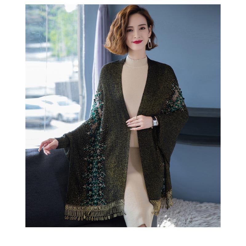 Women's Embroidered Tassel Cloak Shawl Women's Knitted Cardigan