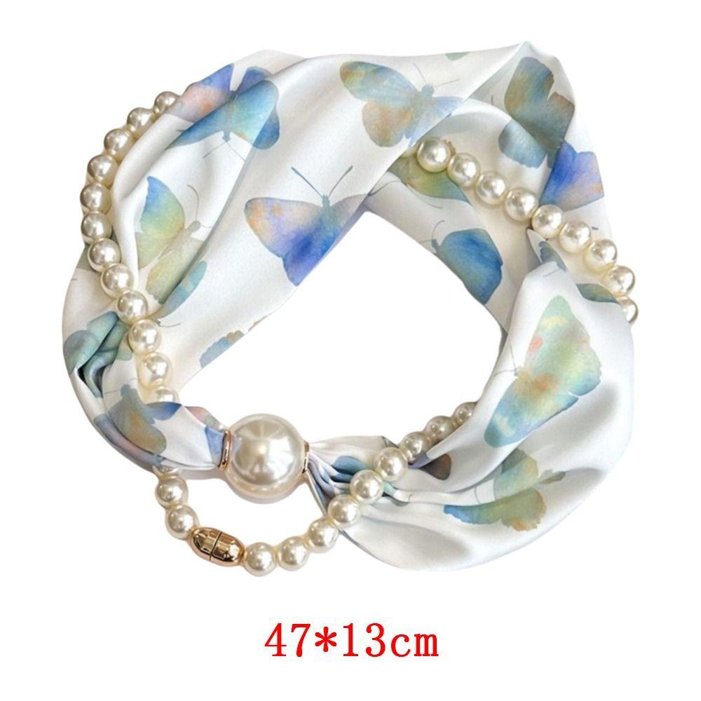 Seidenmaterial Magnetische Perlen Schal Kleine Perle Magnetischer Verschluss Langer Dünner Schal Langer Stil Perlen Schal Sommer Saison