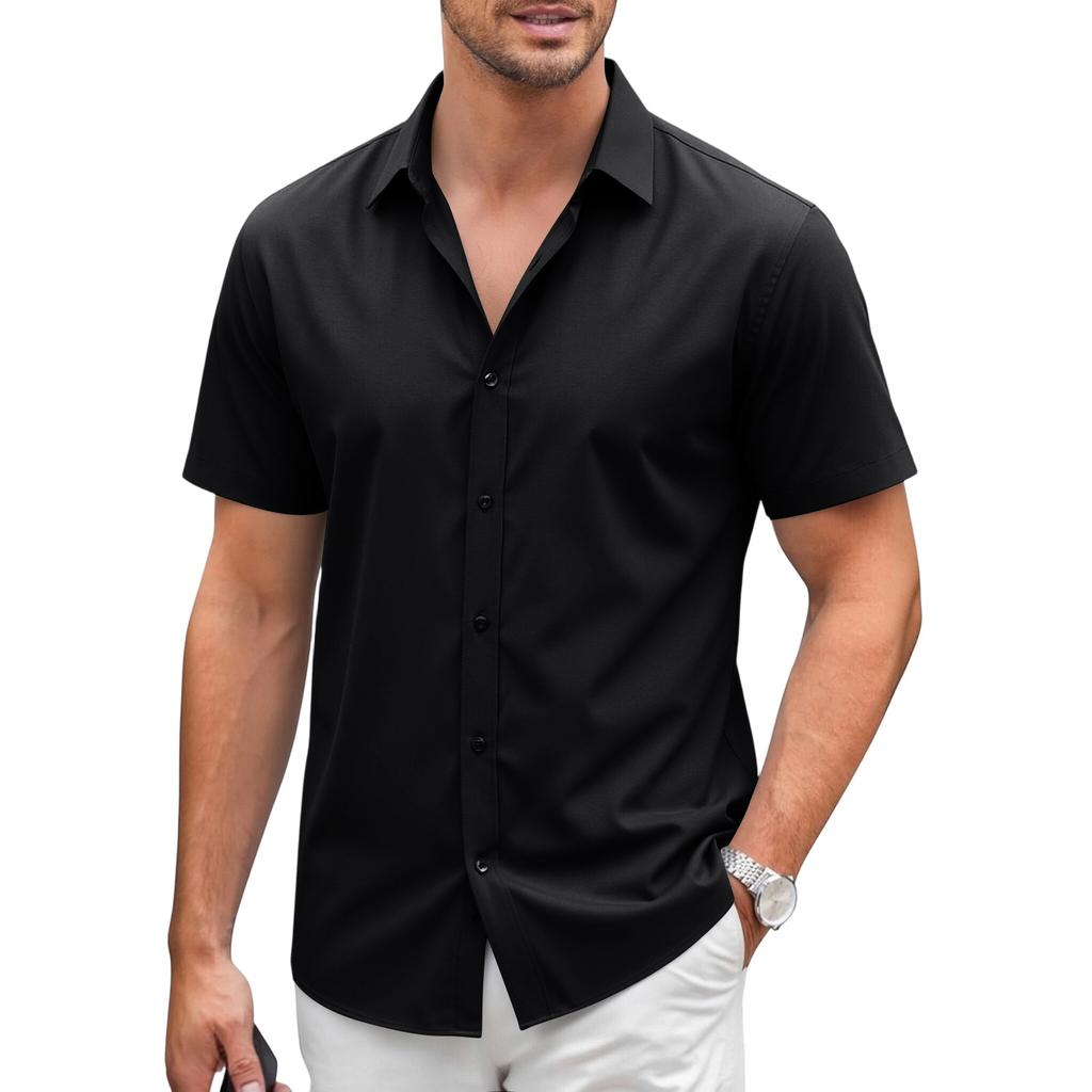 Men's Short Sleeve Button Down Shirt - Lightweight Breathable for Vacation and Business Casual
