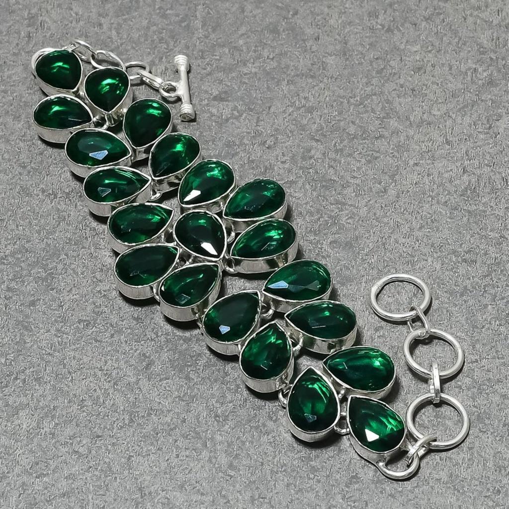 Chrome Diopside Pear Shape Gemstone Bracelet Adjustable Link Handmade Jewelry 8"