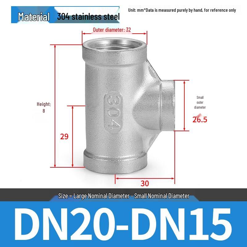 Youlan Zhizao 304 Stainless Steel Reducing Female Threaded Tee