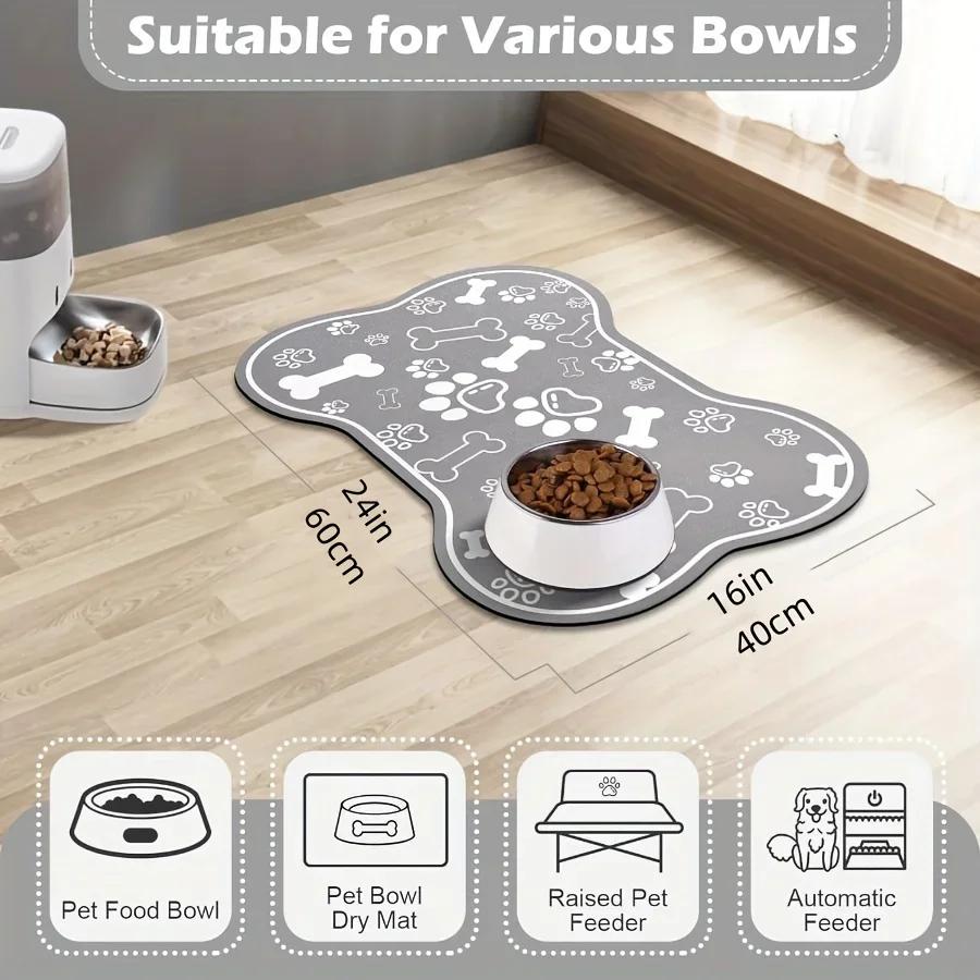 For Bone-Shaped Quick-Dry Pet Feeding Mat With Non-Slip Rubber Backing - Stain-Resistant Diatom Mud Dog & Cat Bowl Placemat
