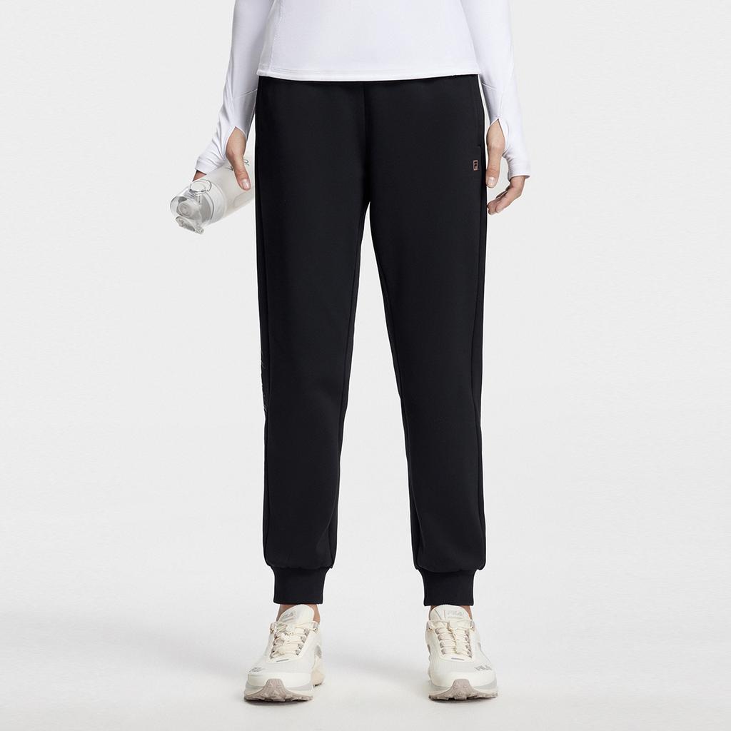 FILA Solid Color Drawstring Cuffed Knit Sports Pants Women bottoms Deep-Black A11W341608F-BK