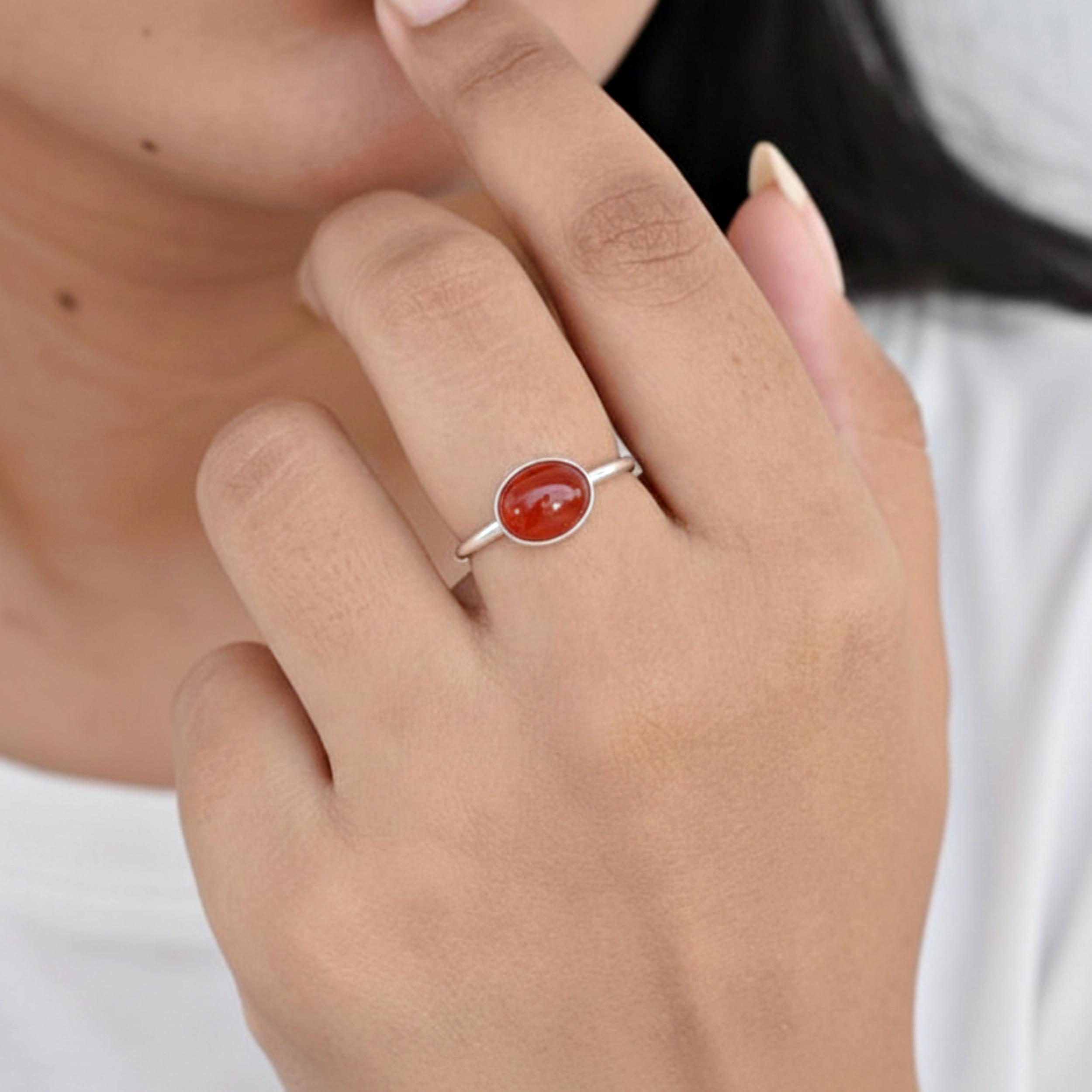 Кольцо овальной формы из красного сердолика, кольцо из стерлингового серебра 925 пробы, минималистичное эффектное кольцо для женщин 4 серебряный