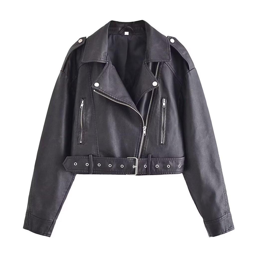 2025 Spring Women's Street Fashion Faux Leather Biker Jacket