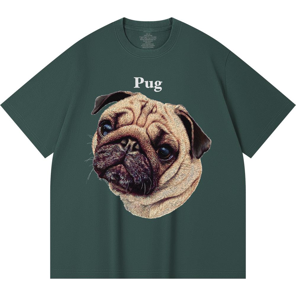 230GSM 100% Cotton T-Shirt Pug Print Tees Funny Harajuku Style Combed Cotton Tshirt