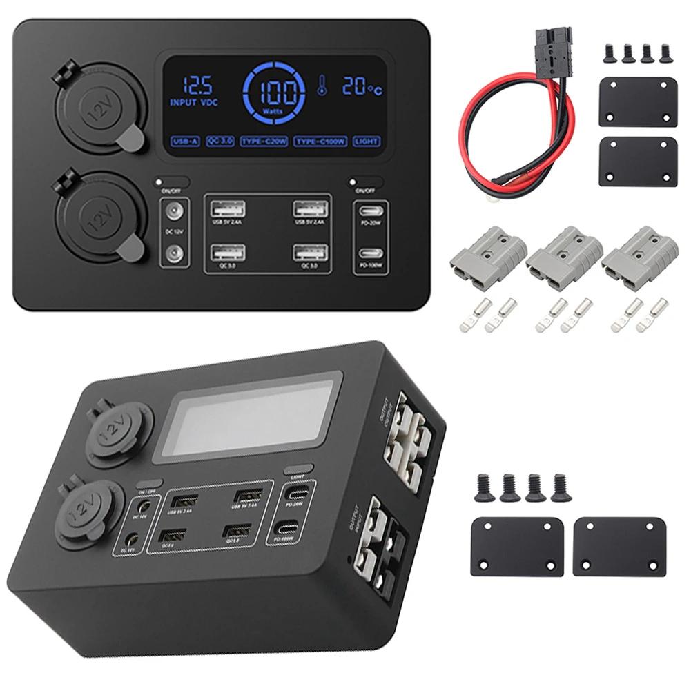 12V 100W Mini Power Box with LED Lights LCD Display Power Box USB-C & QC3.0 Ports Portable Control Hub for RVs SUVs Boats