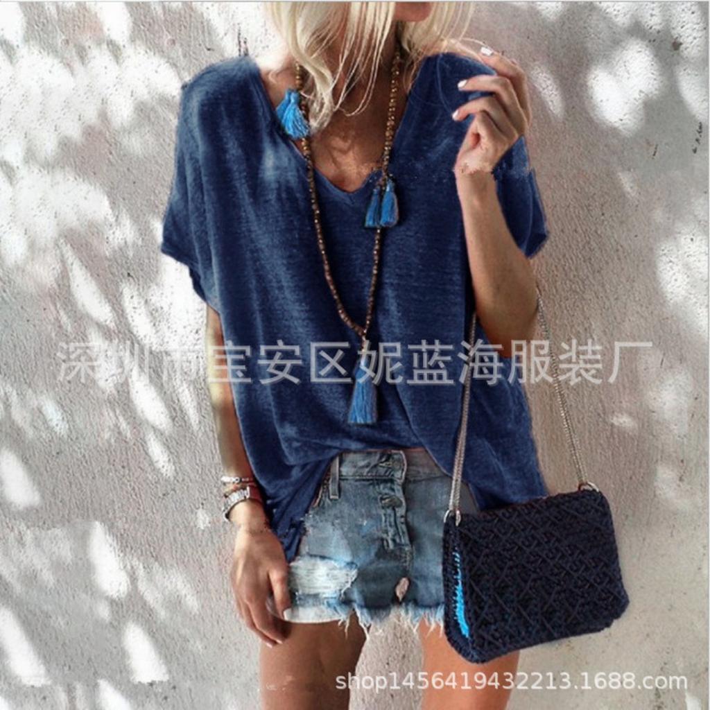 Summer Candy Color Plus Size Loose V-neck Short Sleeve T-shirt for Women Casual Light Streetwear Top