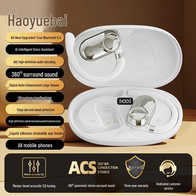 Open-Ear Bluetooth 5.4 Earphones: Non-In-Ear, Digital Display, Long Battery, High-Quality Sound, Ideal for Sports & Gaming