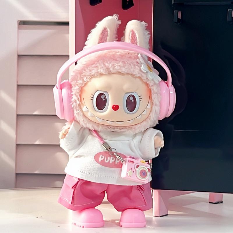 For 17cm Labubu V1 V2 V3 Clothes Headphones, T-Shirt, Pants, Shoes, Camera Clothes Set Labubu Accessories (No Dolls)