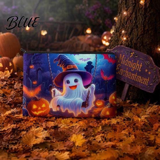 Travel Storage Bag Halloween Bag with Colorful Cartoon Ghost Print Durable Canvas Small Item Organizer Makeup Zipper Large Capacity Lightweight