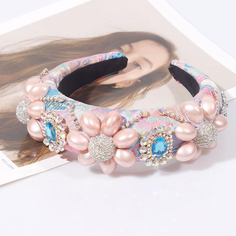 Sponge Pink Rhinestone Headwear Fashion Hairband Luxury Baroque Crytal Headband Wedding Ladies Bridal Hair Accessories