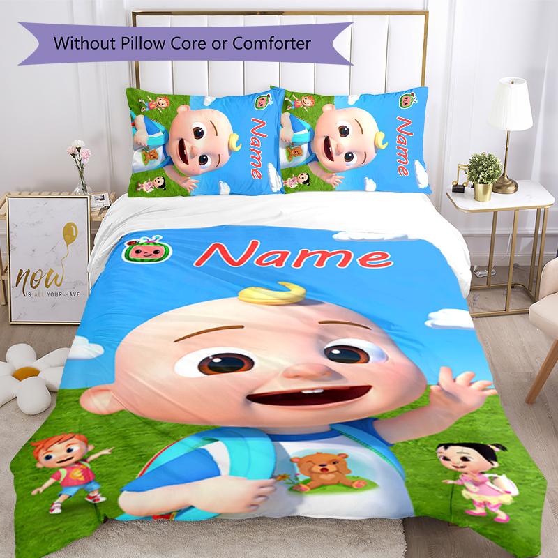3pcs Custom Name CoComelon - Dance Party Bedding Set Duvet Cover Closure Includes 1 Duvet Cover & 2 Pillowcases for All Seasons Bedroom Decor
