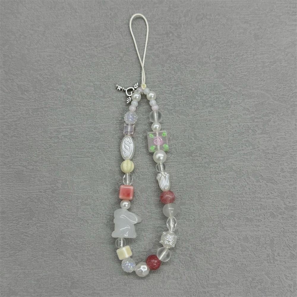 

Kawaii Rabbit Flower Key Wing Phone Chain Lanyard Charm Strap Wrist Bead Cord Bracelet Keychain For iPhone Girl Hanging Rope