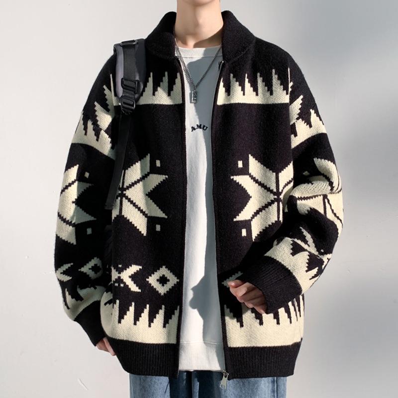 Весна и осень мужской новый свободный повседневный вязаный кардиган L чёрный