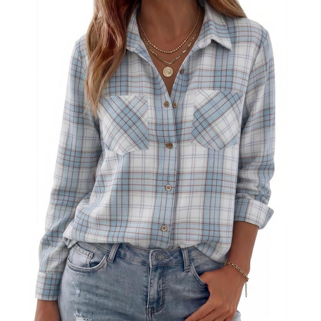 Dames Casual Geruite Openvallende Lange Mouwen Shirtjas met Kraag