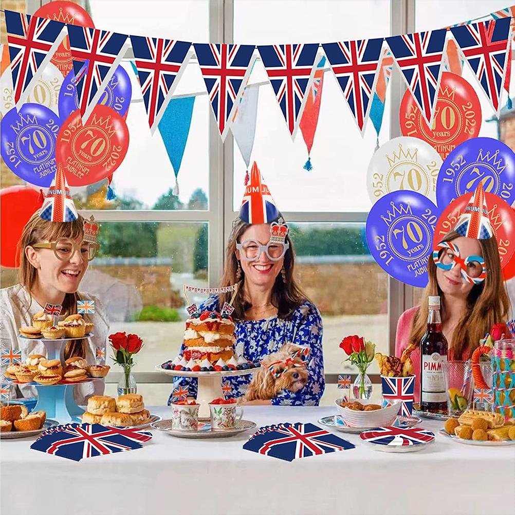 12 Pcs Union Jack Hats for Platinum Jubilee Decorations 2022 Paper Jubilee Hats Union Jack Party Supplies for Adults