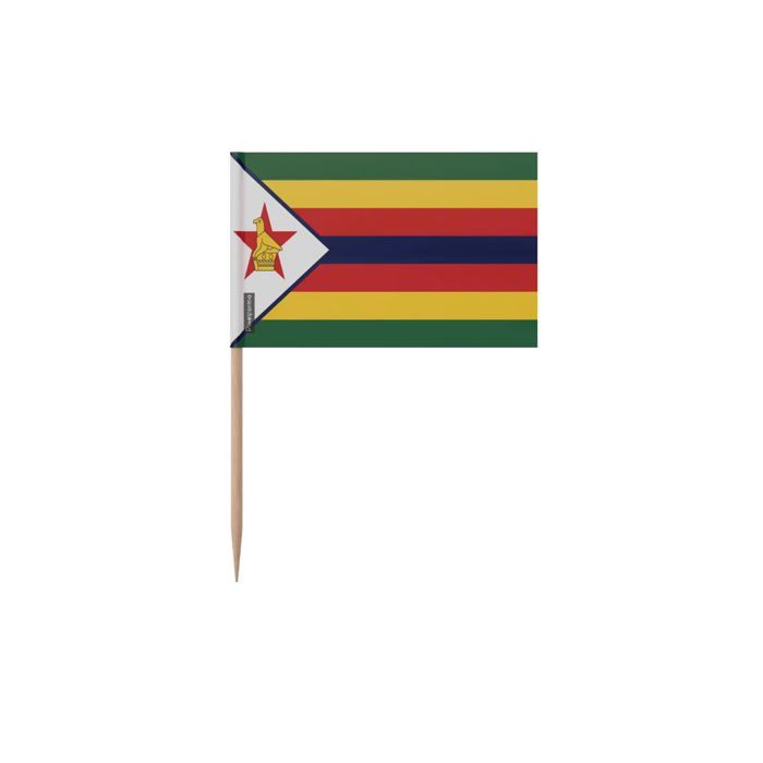 Cure-dents Drapeau du Zimbabwe - 10 cm - 100 pièces - Plastique adhésif - Bâton en bambou - Pixelforma